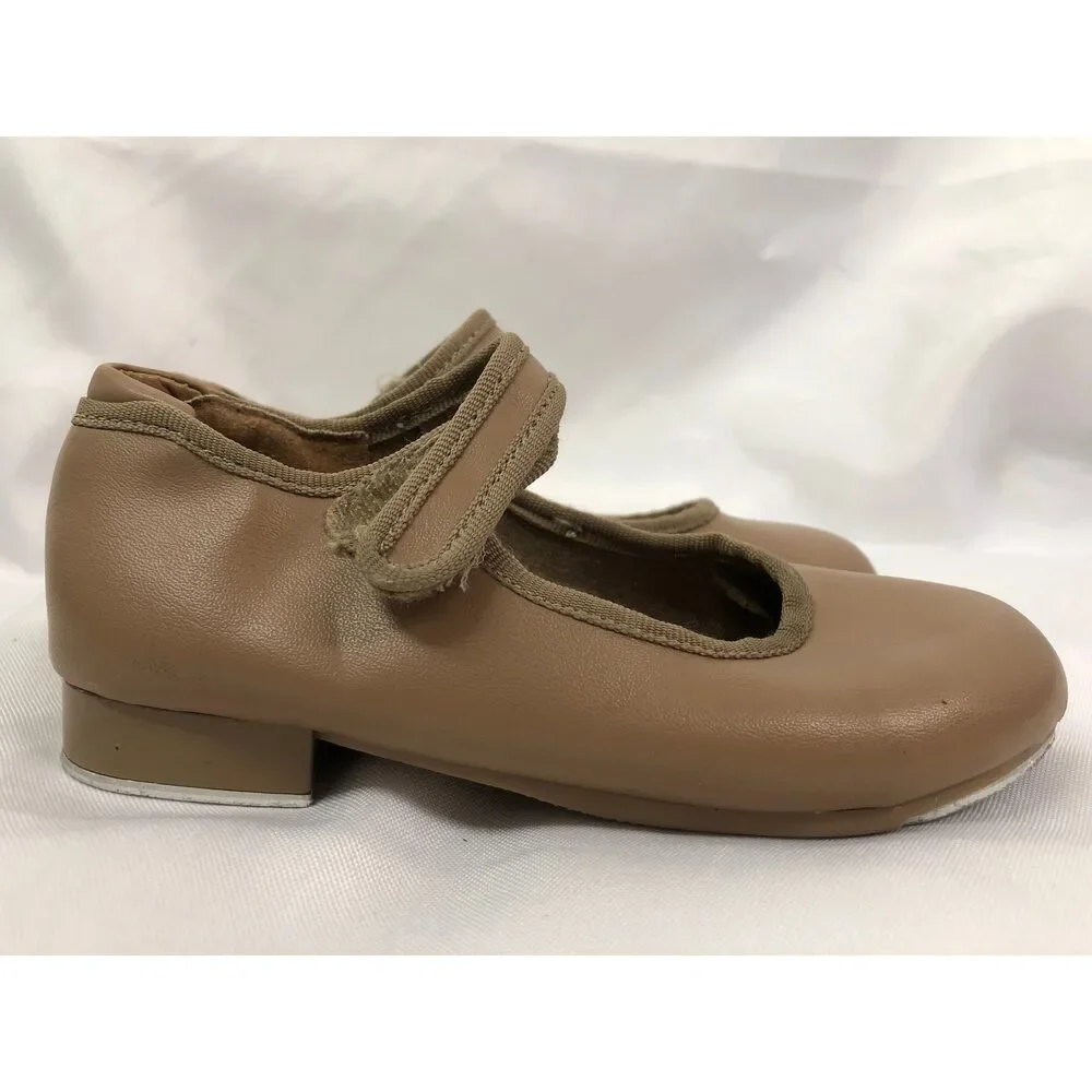Pre-Owned Dance Tap Shoes Danshuz 534 Child 10M Tan Mary Jane Leather No Buckle